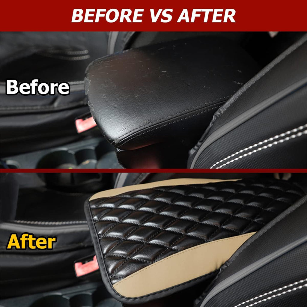 Car Center Console Cushion Pad, Universal Leather Waterproof Armrest Seat Box Cover Protector,Comfortable Car Decor Accessories Fit for Most Cars, Vehicles, SUVs (Beige)