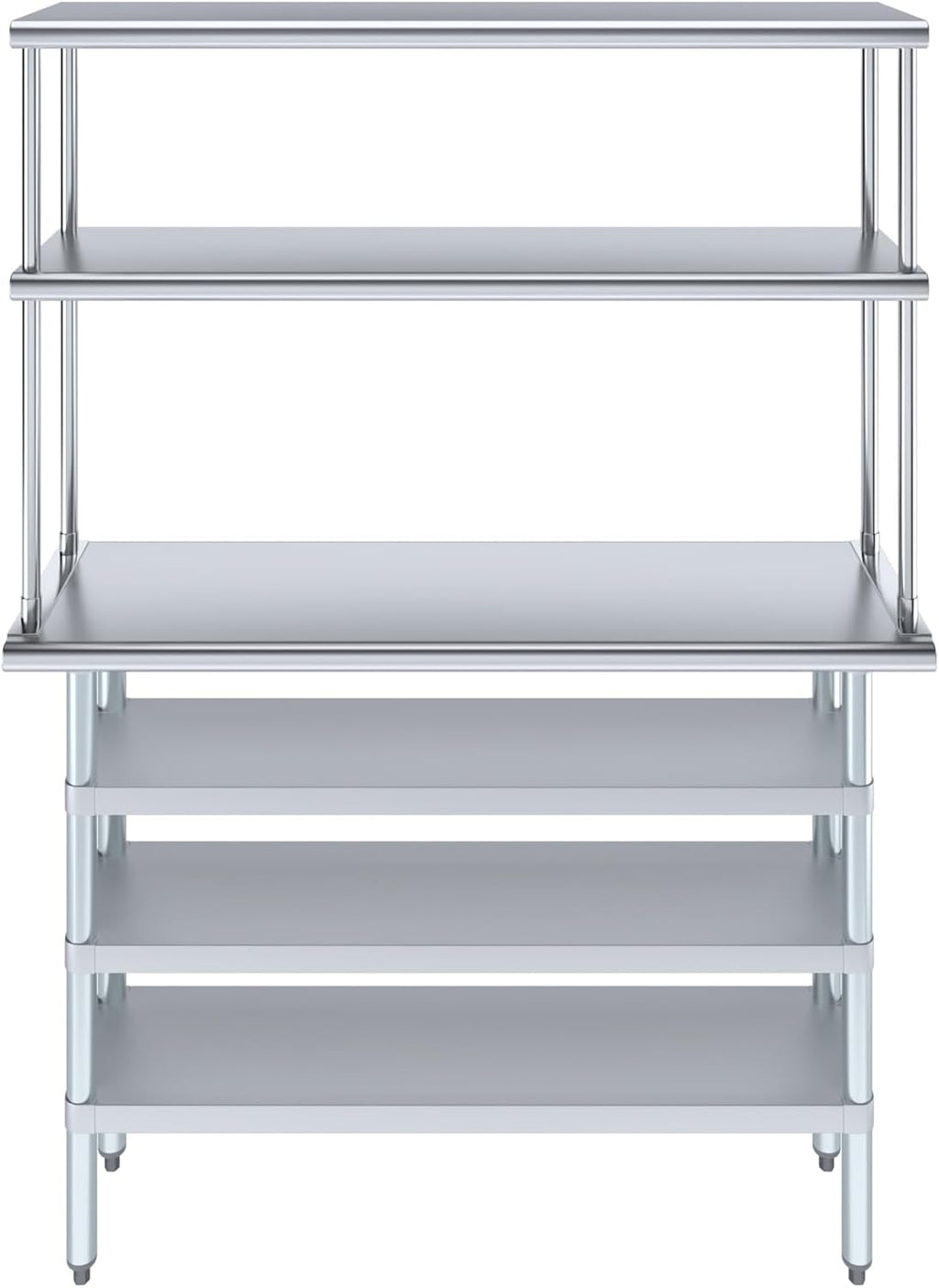Amgood 14" x 48" Stainless Steel Work Table with 3 Shelves and 12" Wide Double Tier Overshelf | Metal Kitchen Prep Table & Shelving Combo | NSF