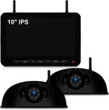 Fookoo 1080P 10" Wireless RV Backup Camera System for Furrion Pre-Wired RV Truck Trailer, 10" HD IPS Monitor & 2 Rear View Cameras, Dual Split Screen IR Night Vision Recording Waterproof - D10Y2