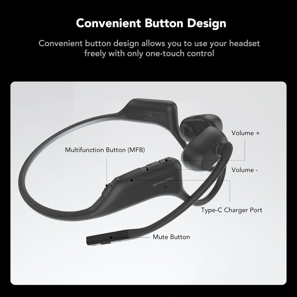 NUROUM OpenEar Pro Headphones with Mic, ENC Noise Cancelling Microphone, Bluetooth 5.3 Multi-Point Connection, Sweatproof Wireless Headset for Work, 15H Comfort for Driving, Office, Workout OW20B-C