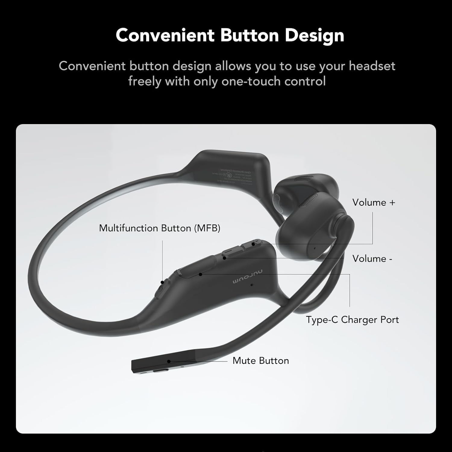 NUROUM OpenEar Pro Headphones with Mic, ENC Noise Cancelling Microphone, Bluetooth 5.3 Multi-Point Connection, Sweatproof Wireless Headset for Work, 15H Comfort for Driving, Office, Workout OW20B-C