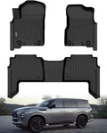 Custom Fit All-Weather TPE Ruber Floor Mats for Nissan Armada/Infiniti QX80 2019-2024 | Waterproof, Anti-Slip Front & Rear Row Floor Liners Automotive Accessories | 3-Piece Set (Black)