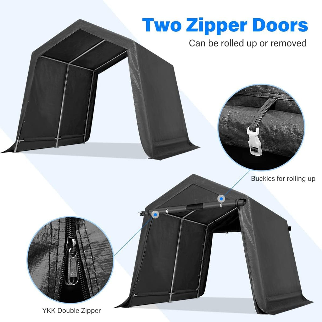 ADVANCE OUTDOOR 8x8 ft Storage Shelter Garage Tent with 2 Roll up Doors & Vents Outdoor Portable Carport for Motorcycle ATV Anti-UV Snow Resistant Waterproof, Gray