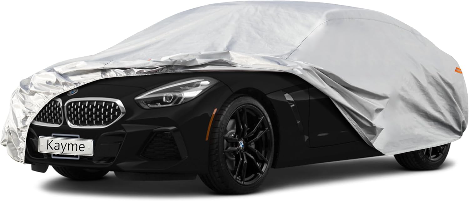 Kayme 6 Layers Car Cover Custom Fit for BMW Z4 E85 E86 E89 G29 Coupe/Roadster/Convertible (2002-2025) Waterproof All Weather for Automobiles, Outdoor Full Cover Rain Sun UV Protection.Silver