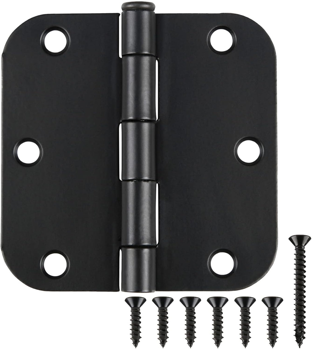 Matte Black Door Hinges 3.5 Inch Rounded 12 Pack Interior 3 1/2" Flat Iron Hinge 5/8" Radius 3 ½"Doors Hardware for Wood Frame and Clear Glass Indoor Bed Room,DIY Assemblely Gate,Closet,Table,Farm