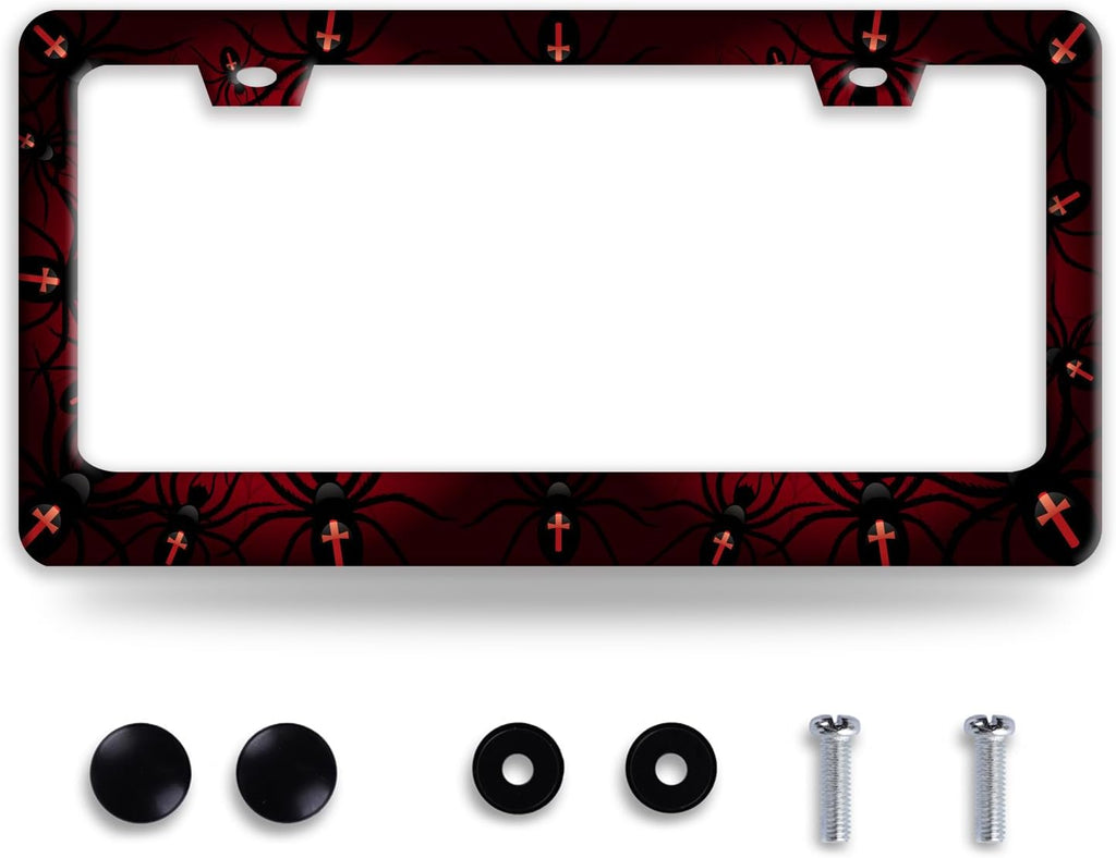 Personalise Bat Spider Web License Plate Frame Red Black License Plate Frames Colorful Auto Accessoies Bracket Stainless Steel License Plate 6.3x12.3 Inch for Women