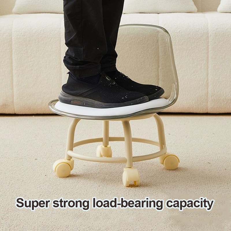 Low Rolling Stool with Wheels,Mini Rolling Garage Stool with Back Support,360° Rotating Floor-Friendly Wheels for Home, Office,Garage & Salon (Transparent Brown)
