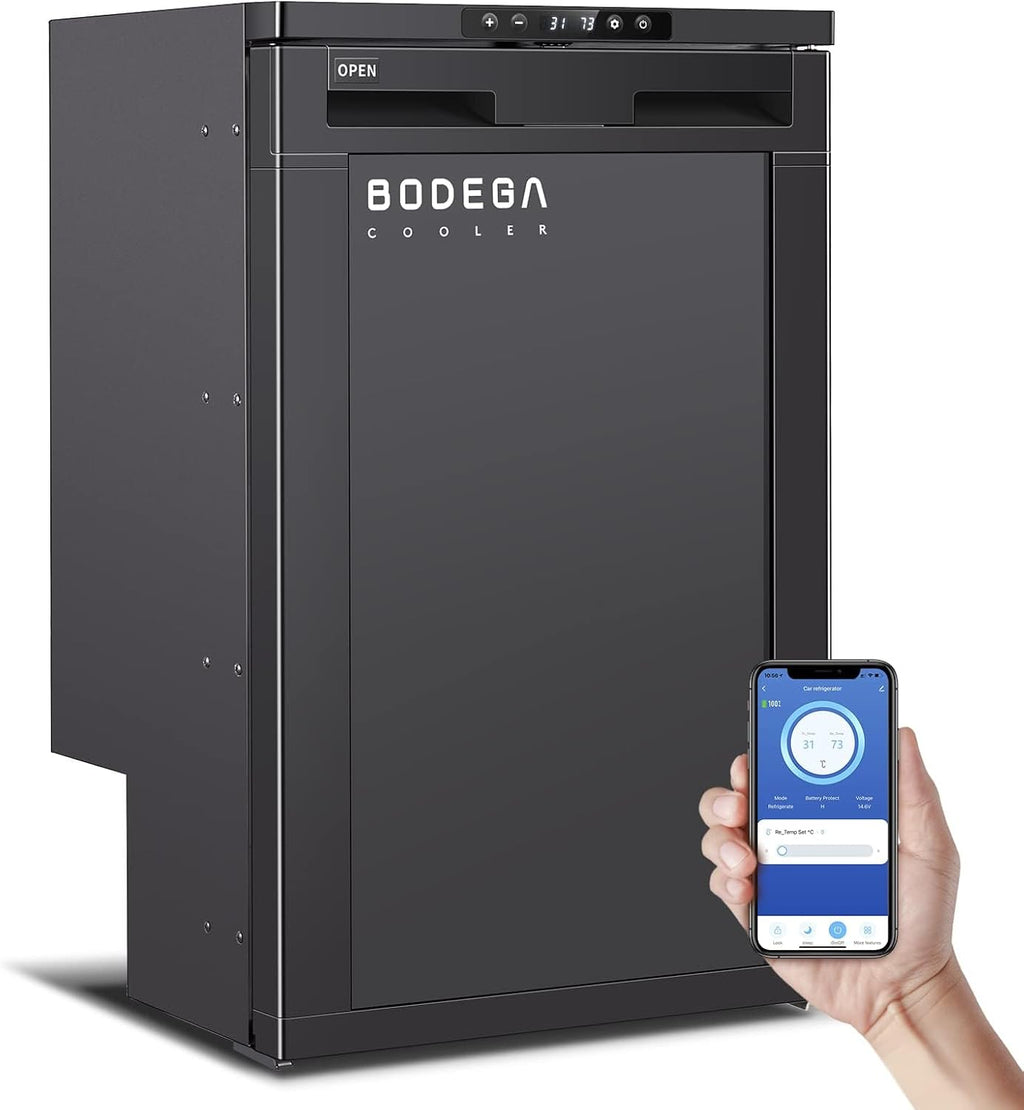 BODEGACOOLER 12 Volt Refrigerator, 83L RV Refrigerator APP Control, RV Fridge and Freezer, Travel Compressor Cooler with Lock, (-4℉-46℉) Car Fridge for Truck, RV, Camping, Boat -12/24V DC, Black