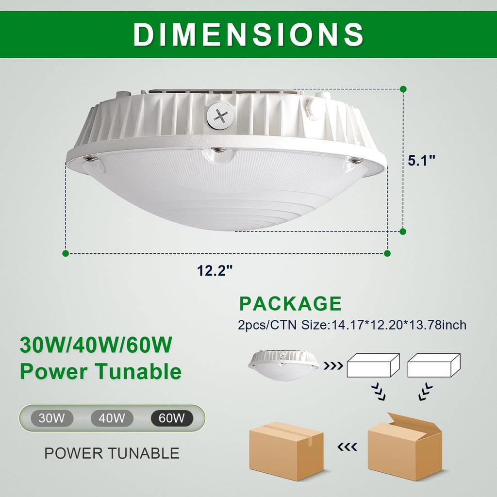 OSTEK LED Canopy Gas Station Light with Motion Sensor 30W/40W/60W Power Selectable 5000K LED Parking carport Lights 90-277V IP65 Commercial Residential Lights DLC & UL Listed