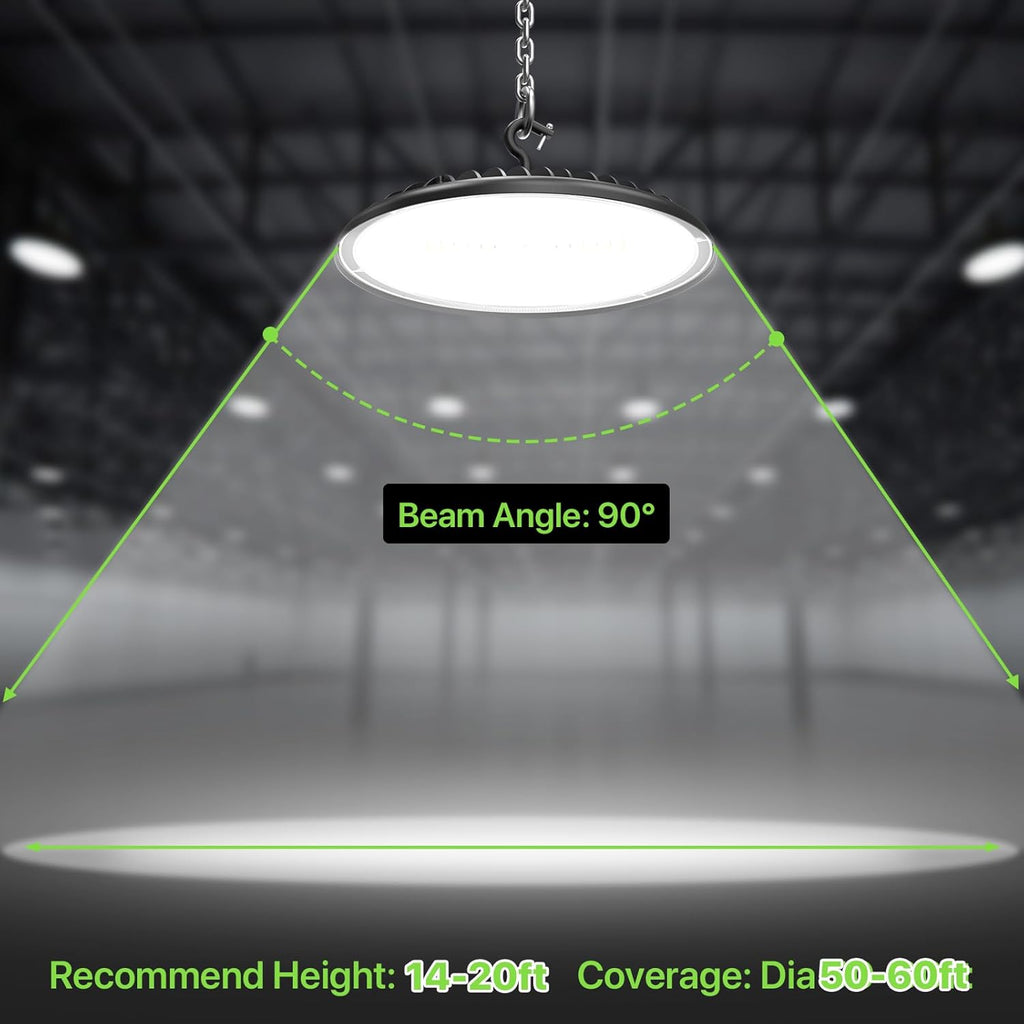 High Bay LED Shop Lights 200W - 28000LM 5000K High Bay Light, IP65 Waterproof with US Plug, Hanging Hook, 2 Pack Commercial Bay Lights for Barn, Warehouse ETL Listed