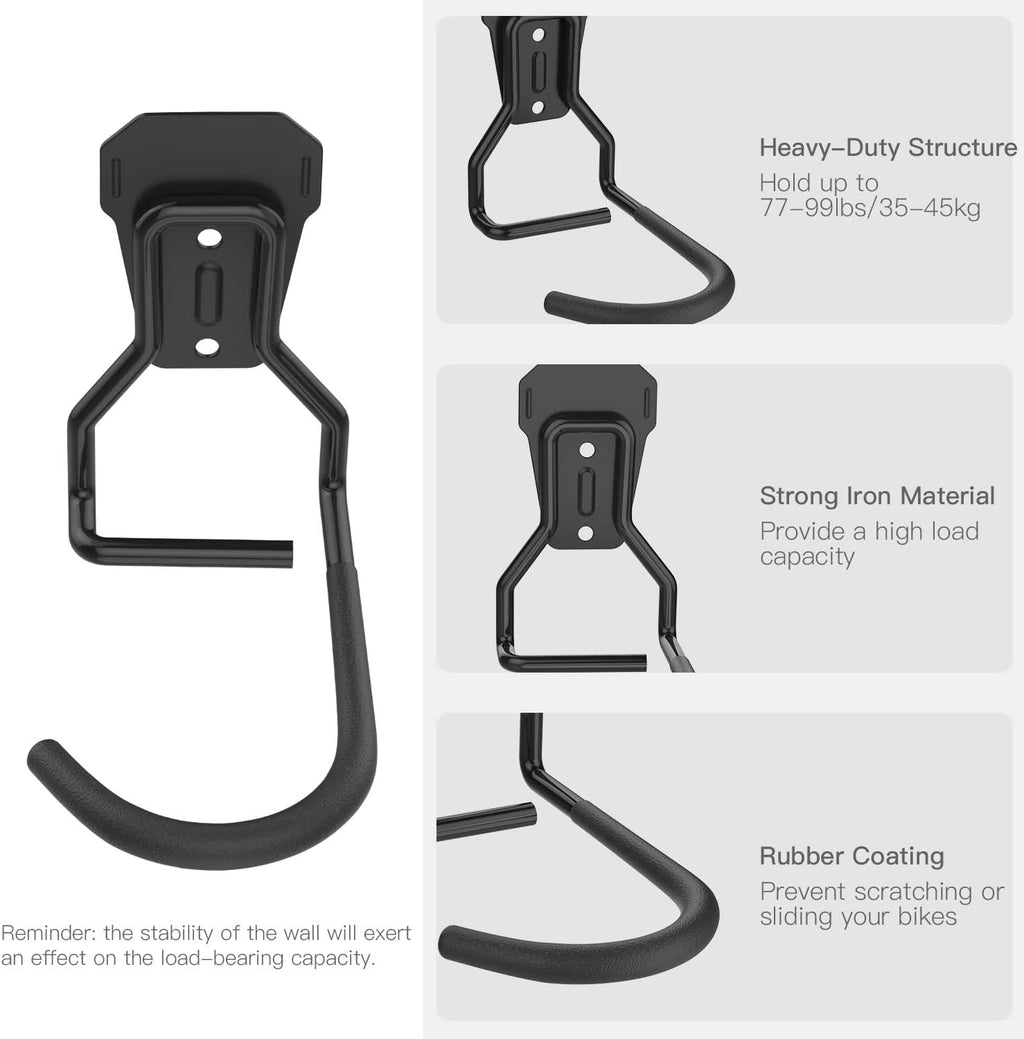 Bike Wall Mount with Fixed Hook, [2 Pack] Heavy Duty Bike Storage Rack, Bike Rack Vertical Stand for Garage - Easily Hang/Detach - with Screws Iron Bike Hanger Brackets