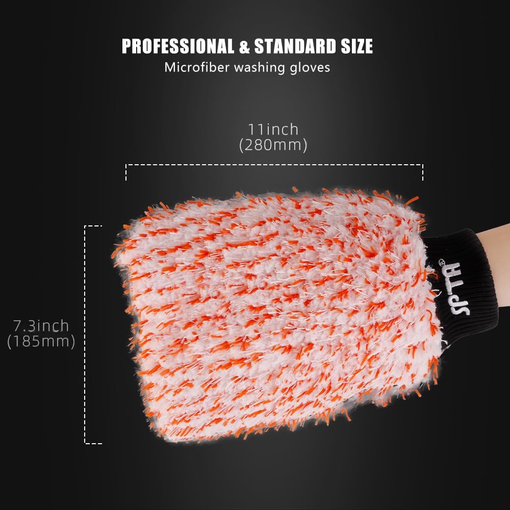 SPTA Microfiber Car Wash Mitt, 3Pcs Sponge Glove Wrapped in Soft, Plush Fiber Cloth Material, Safe Washing with Any Soap, Bucket, Foam Gun, Foam Cannon, Other Cleaning Supplies - MFICWMT