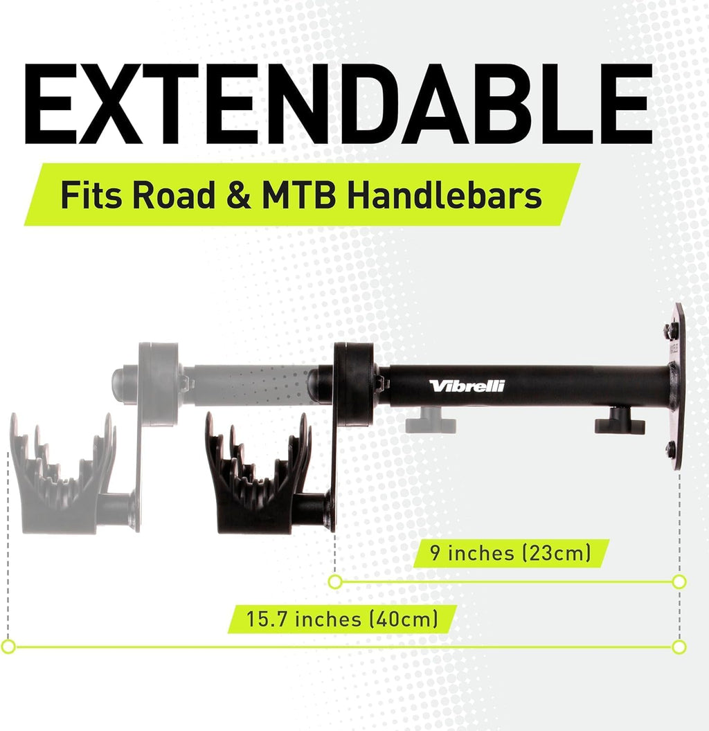 Vibrelli Bike Wall Mount - Horizontal Storage Rack for Hanging Bicycles in Home or Garage - Adjustable Bike Hanger, Holder - Wall Bike Rack Hooks for Bicycles - Mountain, Road, Hybrid