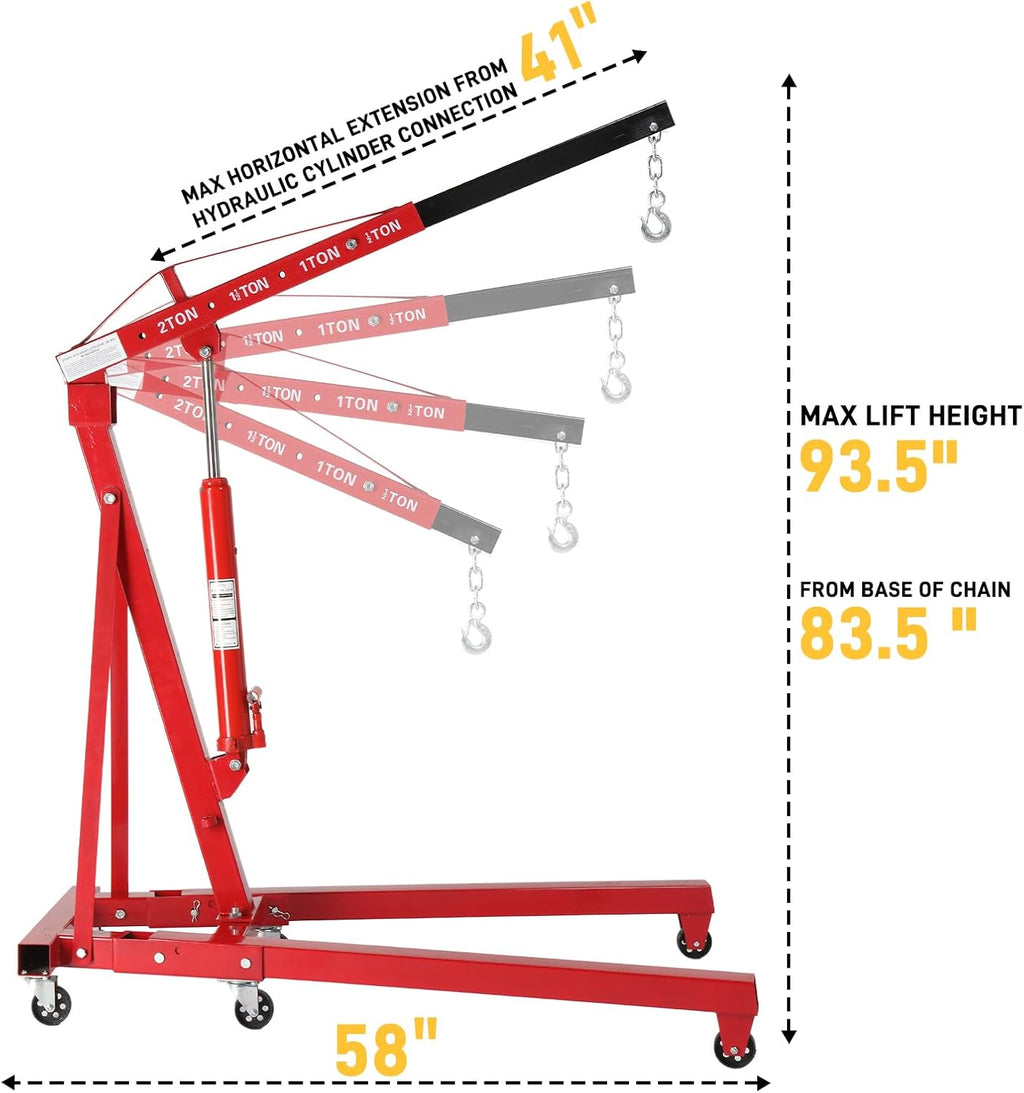 Thicken Engine Hoist 2 TON Folding Motor Hoist Hydraulic Cherry Picker 4000 lbs Shop Cranes Lift, Yellow (2 Ton Engine Crane · Yellow)