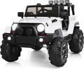 Costzon Ride On Car, 12V Battery Powered Electric Ride On Truck w/Parental Remote Control, LED Lights, Double Doors, Safety Belt, Music, MP3 Player, Spring Suspension (White)