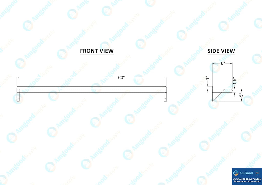 AmGood 60" Long X 8" Deep Stainless Steel Wall Shelf | NSF Certified | Appliance & Equipment Metal Shelving | Kitchen, Restaurant, Garage, Laundry, Utility Room