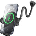 1Zero Solid Car Truck Phone Mount Wireless Charger Holder with 14-Inch Gooseneck Long Arm for iPhone 15 Pro Max Plus 14 13 12 11 XS X Samsung S24 Ultra S23 S22 S22 S21 S20 Pixel 9 Pro XL 8 7 6 5 4