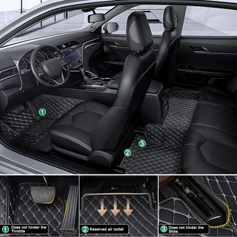 Customized Personalized Car Mats - All Weather Men's and Women's Floor mats Suitable for 99% of vehiclesPads Protection Non-Slip Leather Floor Liners (Black red Stripe)