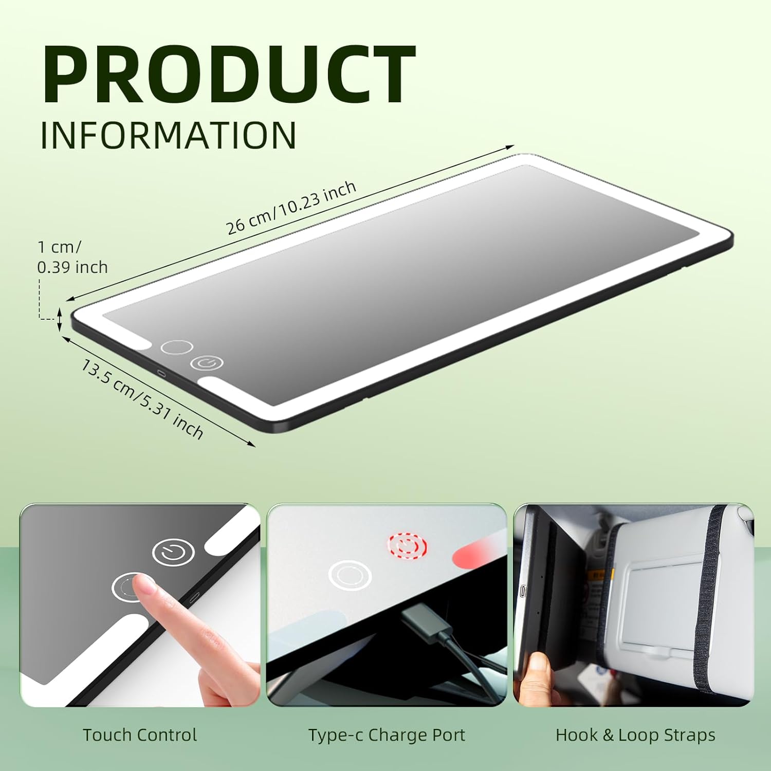 2 Pcs Car Sun Visor Vanity Mirror,Dimmable Rear View Visor Makeup Mirror with 3 Light Modes,Black