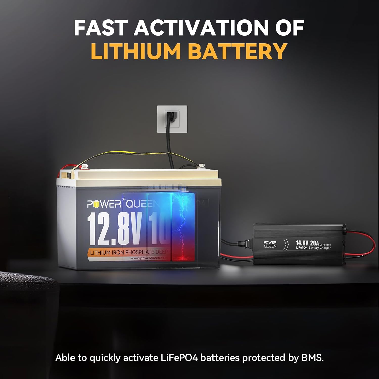 Power Queen 14.6V 20A LiFePO4 Battery Charger, 2-Stage Automatic Smart Battery Charger and Maintenance, LiFePO4 Lithium Batteries Charger, Suitable for 12V (12.8V) Lipo Lithium Iron Phosphate Battery
