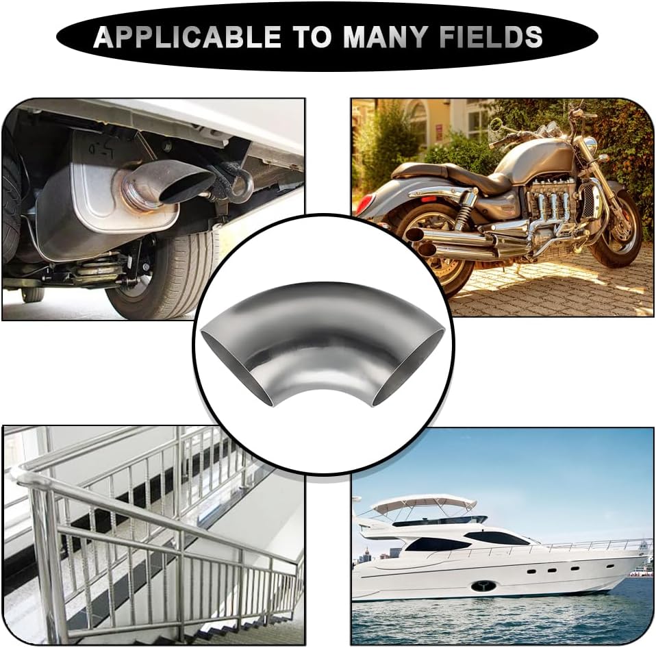 Cotonake 4.5 Inch Exhaust Elbow Pipe 90 Degree Bend Elbow for Car Modified Exhaust System 4.5" Piping Silver Tone，Stair Handrail (1pcs)