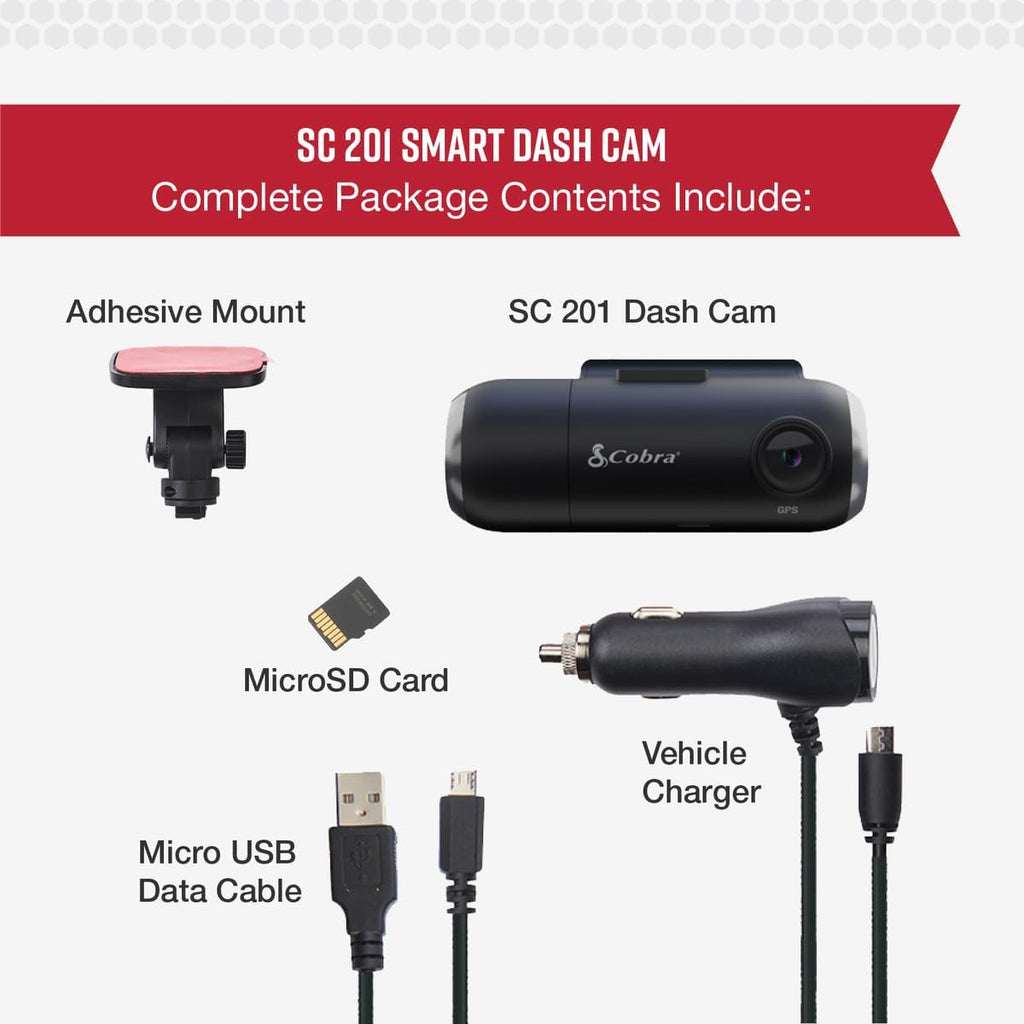 Cobra Smart Dash Cam with Interior Cam (SC 201) - Full HD 1080P Resolution, Built-in WiFi & GPS, Live Police Alerts, Incident Reports, Emergency Mayday, Drive Smarter App, 16GB SD Card Incl.