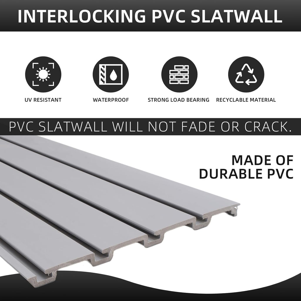 Slat Wall Paneling Garage Wall Organizer, PVC Gray Slatwall Panels 2 Pack 4'x8' Garage Tool Organizer Wall Mount Garden Storage, Slat Board Garage Storage & Organization Products Ladder Bike Rack