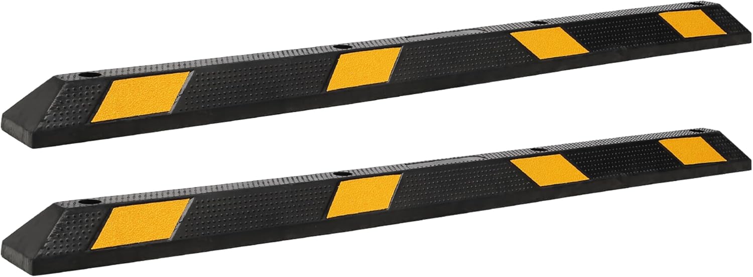 Pack of 1-72" Parking Stoppers for Garage, Heavy Duty Rubber Parking Curb with Reflective Stripe, Garage Floor Wheel Stopper for Car Vehicles Truck, Installation Kit Included