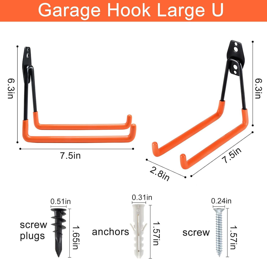 Aoben Heavy Duty Steel Garage Storage Hooks - Utility Tool Hangers and Combinable Wall Mount Hooks for Organizing Ladder, Hold Chairs, Heavy Tools (Large U, 10 Pack)