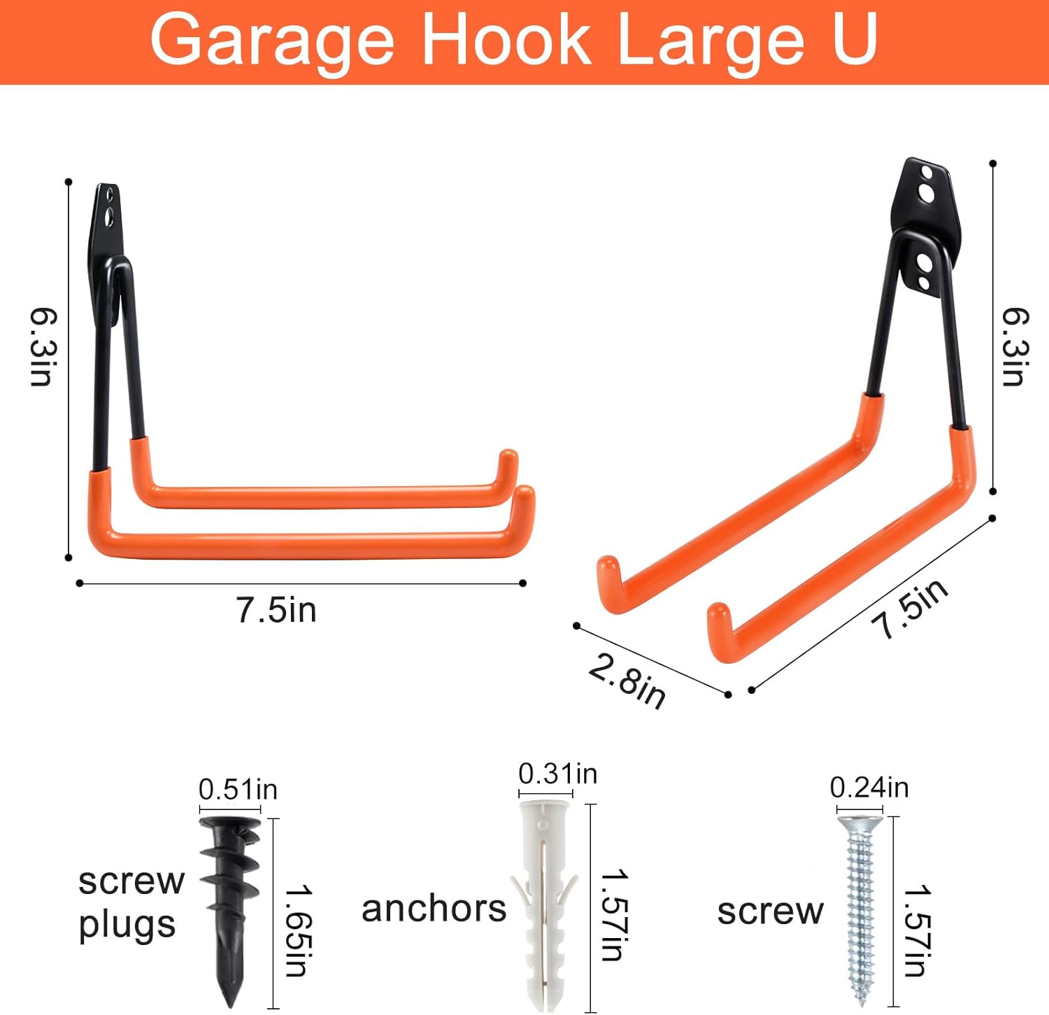 Aoben Heavy Duty Steel Garage Storage Hooks - Utility Tool Hangers and Combinable Wall Mount Hooks for Organizing Ladder, Hold Chairs, Heavy Tools (Large U, 10 Pack)