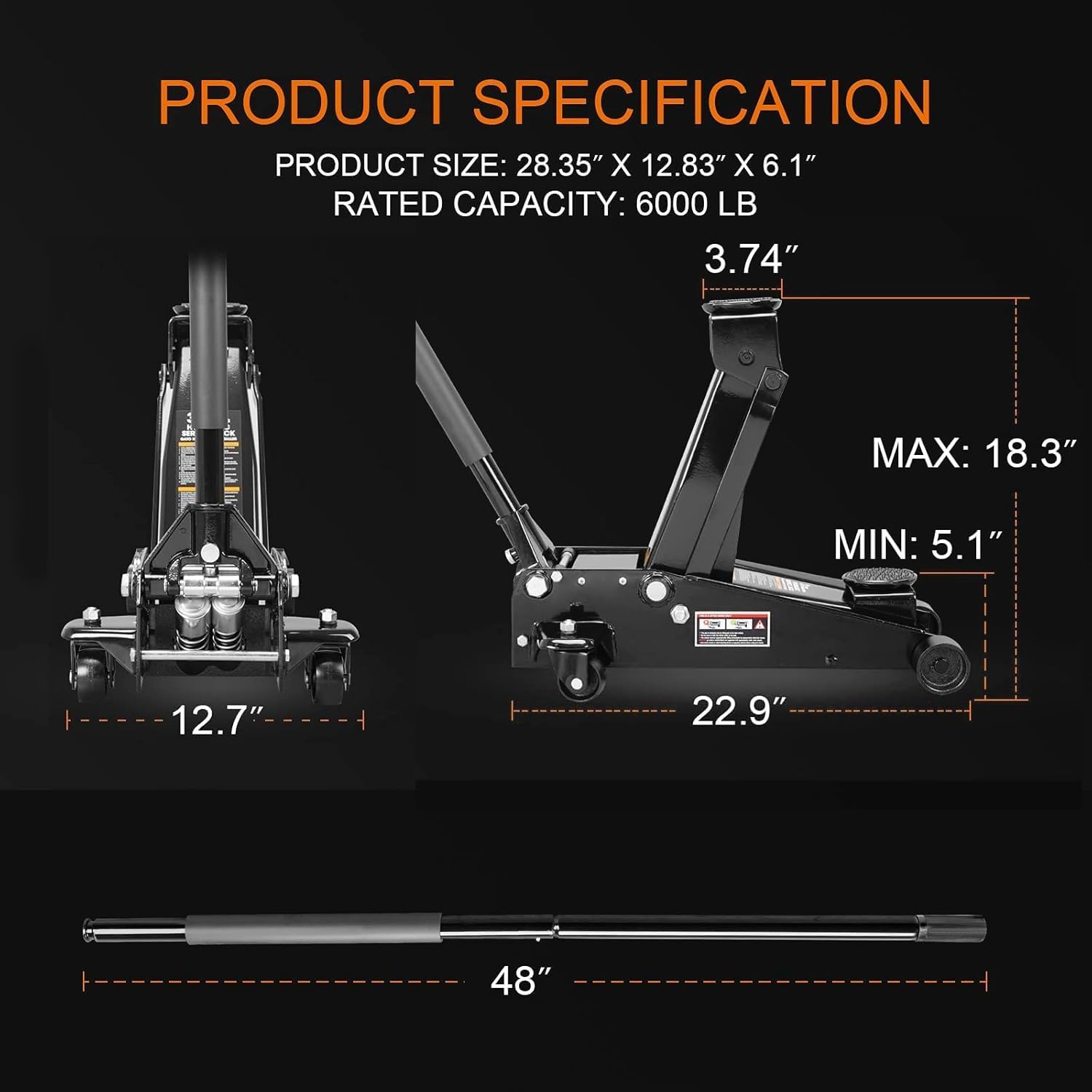 3 Ton Floor Jack Hydraulic Jack for Car with Dual Pumps, Quickly Lift for Cars, SUVs, Vans, Trucks, Heavy-Duty Steel Racing Floor Jack, 6600 lb Capacity