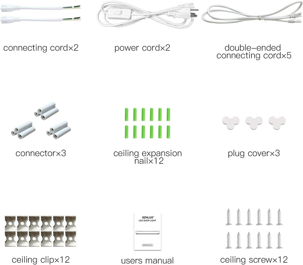 6 Pack LED Shop Light 2FT 30W, 4350LM 5000K Utility Garage Lights, Linkable Daylight White Ceiling Light Fixture, LED Tube Light, Under Cabinet Light