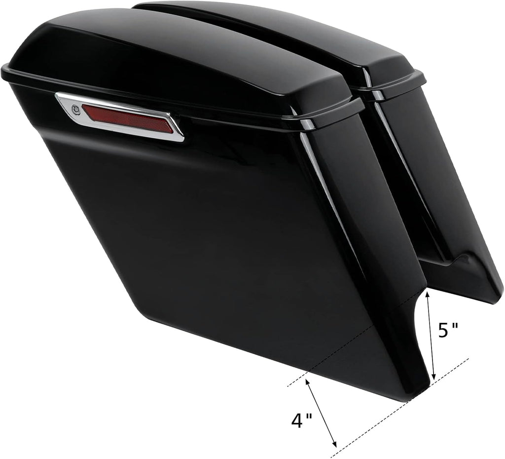 XFMT Motorcycle Vivid Black 5" Extended Stretched Hard Saddlebags Saddle Bags W/Chrome Latches For Harley Touring Road King Street Glide Road Glide Electra Glide Ultra Classic 2014-2023