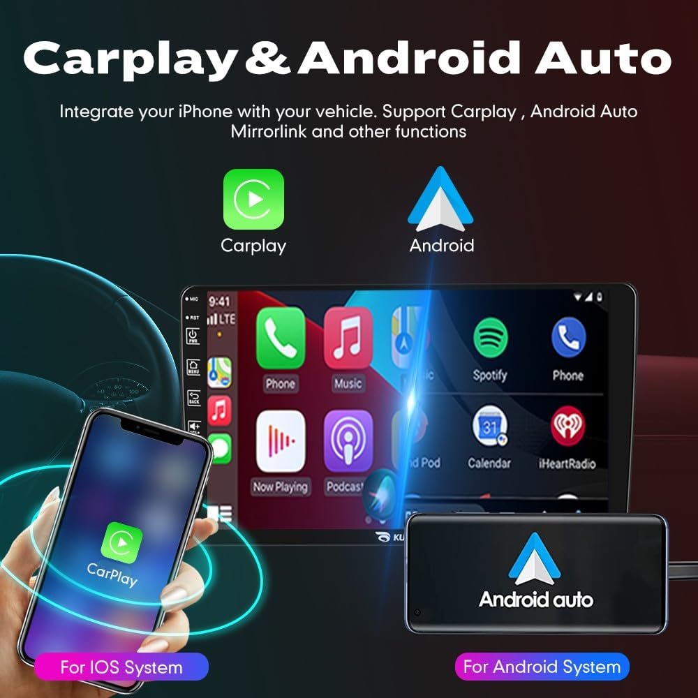 Kunfine Car CarPlay Android Auto Navigation Stereo GPS Radio Reverse Camera Display 9" IPS Touchscreen Headunit Tablet Pad Media Player For Peugeot 301 13-22 if Applicable Quad Core 2G+64G Matte Black