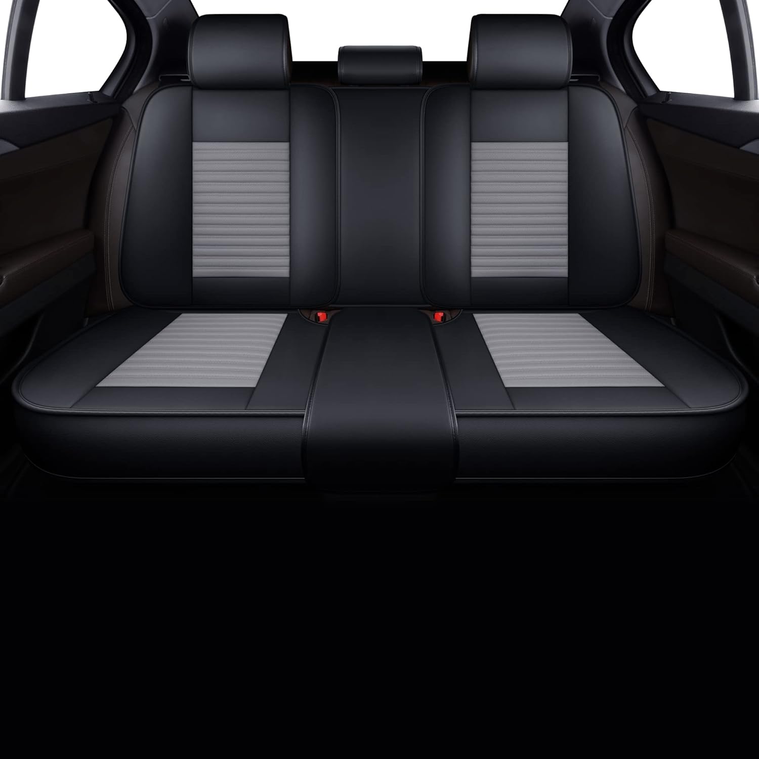 LINGVIDO Car Seat Covers, Breathable and Waterproof Faux Leather Automotive Seat Covers for Cars SUV Truck Sedan,Universal Anti-Slip Driver Seat Cover with Backrest(Rear Seat, Gray+Black)