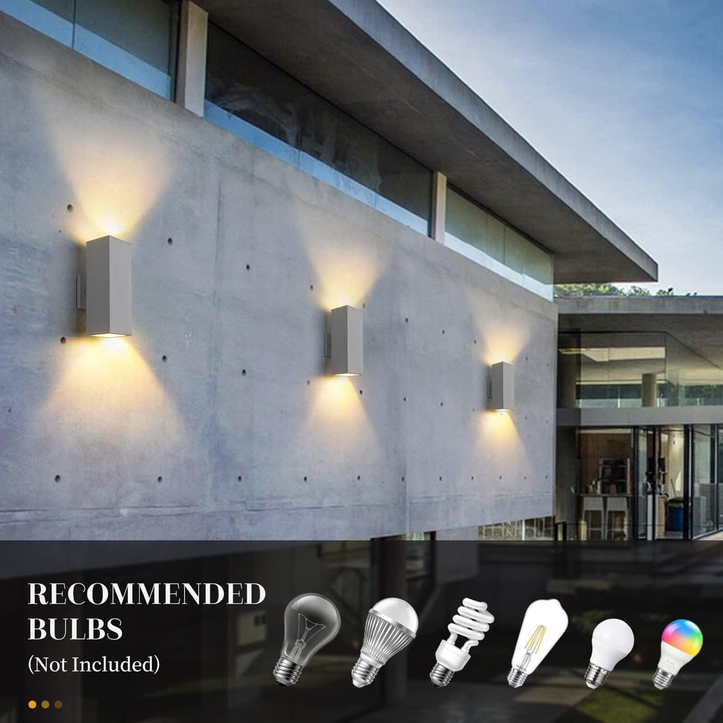 harriet Porch Lights Outdoor Modern - IP64 Waterproof Aluminum and Tempered Glass Cover, 13" Rectangular Up/Down Wall Sconce for Porch, Garage & Patio, Exterior Lighting, White, 2 Pack