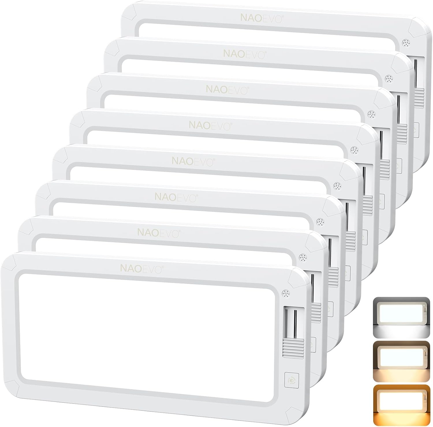 NAOEVO RV Lights Interior 2070LX, 1500LM RV LED Light Interior 12V, Camper Lights with 3 Color and Stepless Dimming, Energy-efficient Ceiling Light for Trailer Boat Car(8Pack, 2900-6500K)