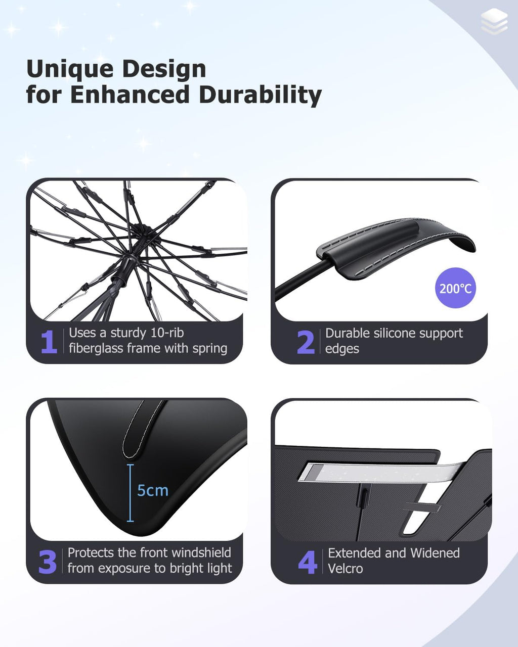 2025 Upgrade Car Windshield Sun Shade Windshield Sunshade Umbrella [Star Fabric] Protect Car from Sun Rays&Heat Damage Keeps Vehicle Cool, Spring Structure Edge Fits Sedans,SUVs,Trucks,Hatchbacks (M1)