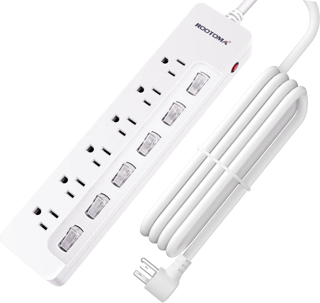 10FT Heavy Duty Extension Cord with Individual Switches on Off, 1875W Appliance Extension Cord with Surge Protector, 6 outlets, High Wattage for Microwave, Aquarium, Kitchen, Garage Must Have