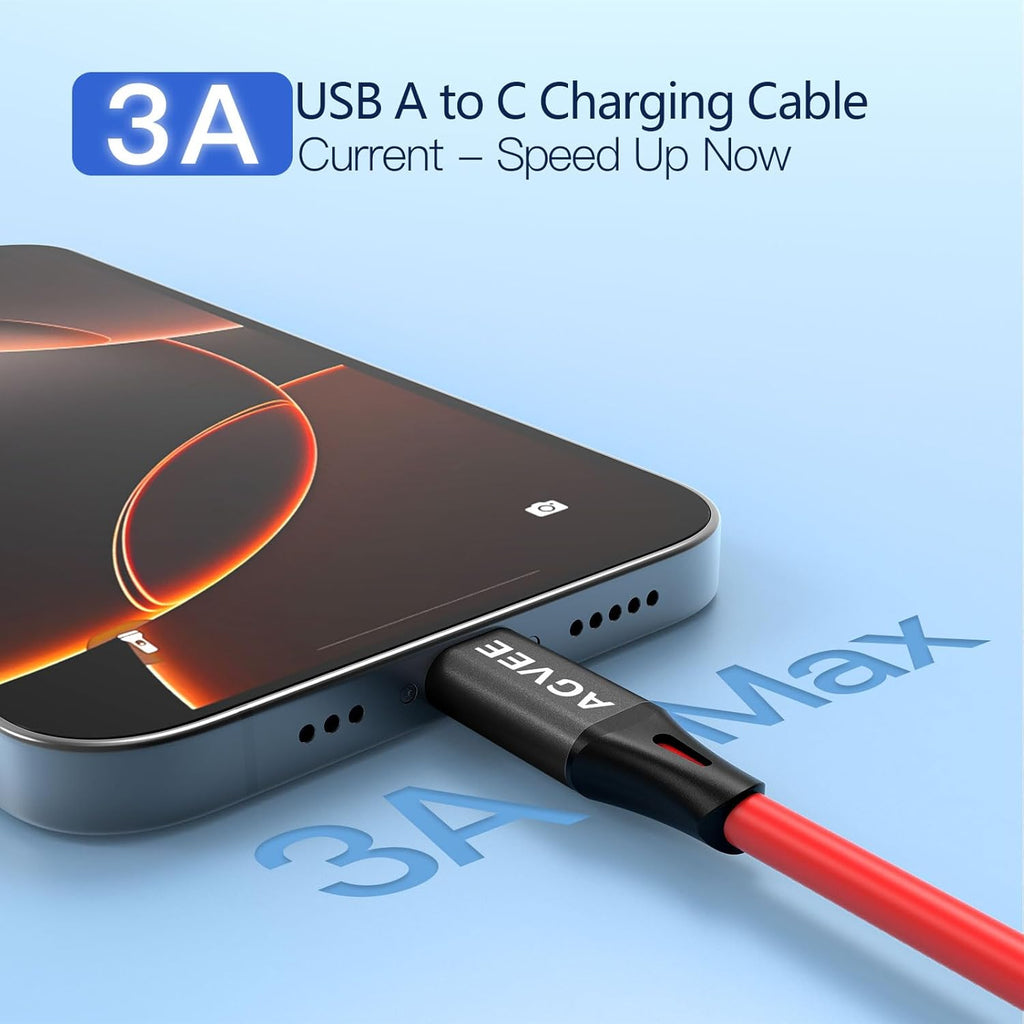 AGVEE 3ft Coiled Short USB to USB-C Charging Cable [USB-IF Certified] 3A Fast Charger Cord in Car for iPhone 16/15 CarPlay, Galaxy S25 S24 S23 S22 S21 S10 S9 S8, Google Pixel, Red