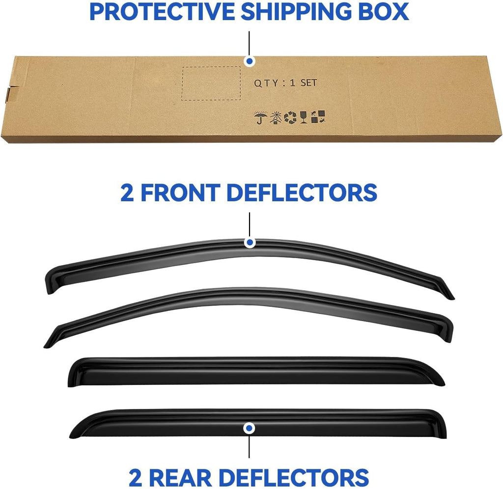 Window Visors Rain Guards for 2014-2018 Chevy Silverado/GMC Sierra 1500 Full-Size Cab, Out-Channel Window Vent Wind Deflectors Visors Shades for 2015-2019 Silverado/Sierra 2500HD 3500HD Crew Cab
