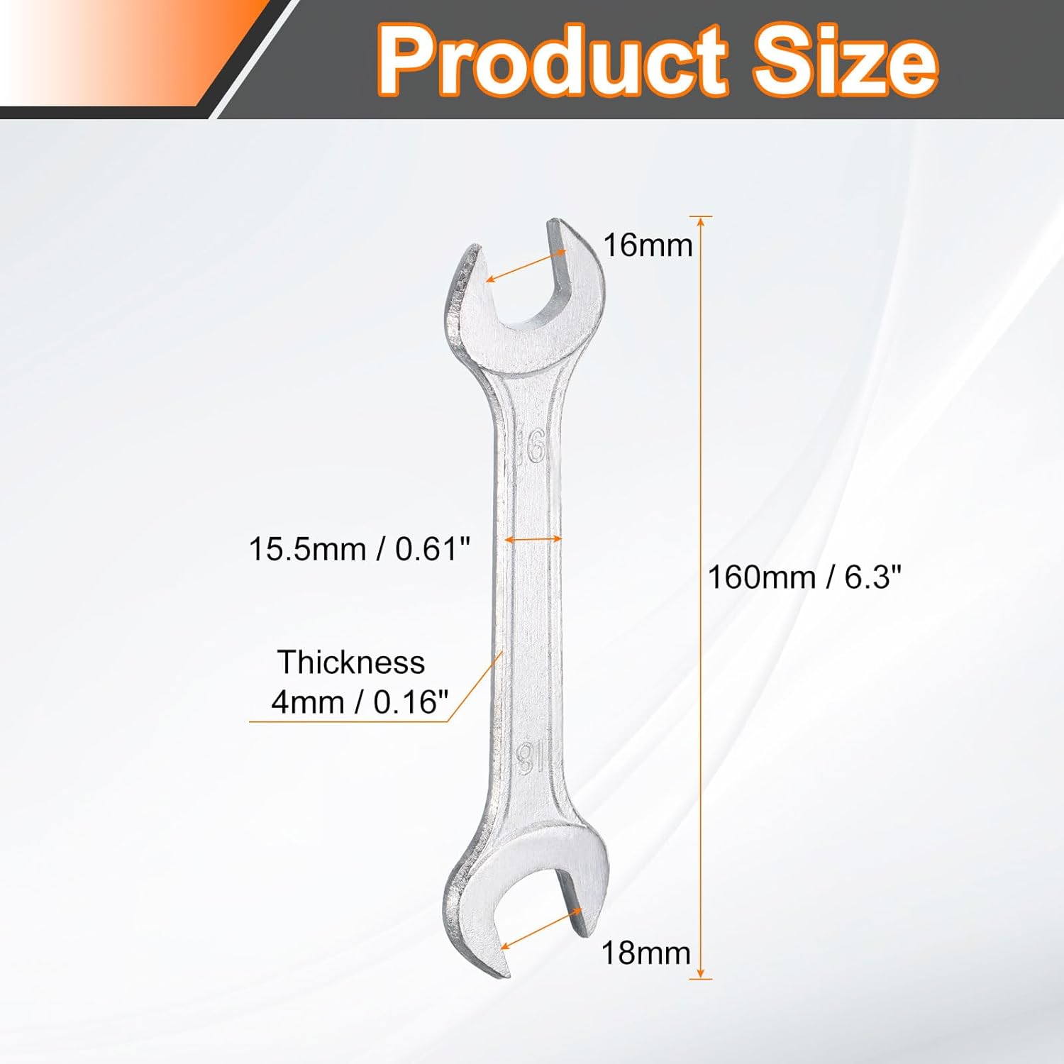 HARFINGTON 5pcs Double Open End Wrench 16mm x 18mm Metric 15 Degree Offset Angle Small Flat Head Wrench Galvanizing Open Ended Spanner for Automotive Repair Furniture Assembly