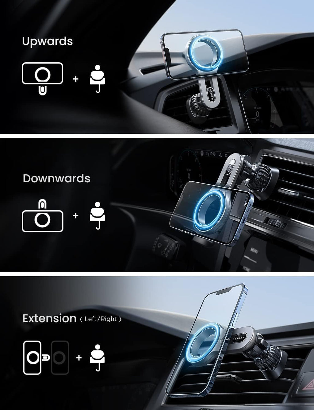 LISEN for iPhone 16 MagSafe Car Mount, [Quick Install] Ultra Magnetic Long Arm Mag Safe Car Phone Holder Vent, Car Accessories Fit for iPhone 16 Pro Max 15 14 13 12 Plus Mini Men Women, Silver