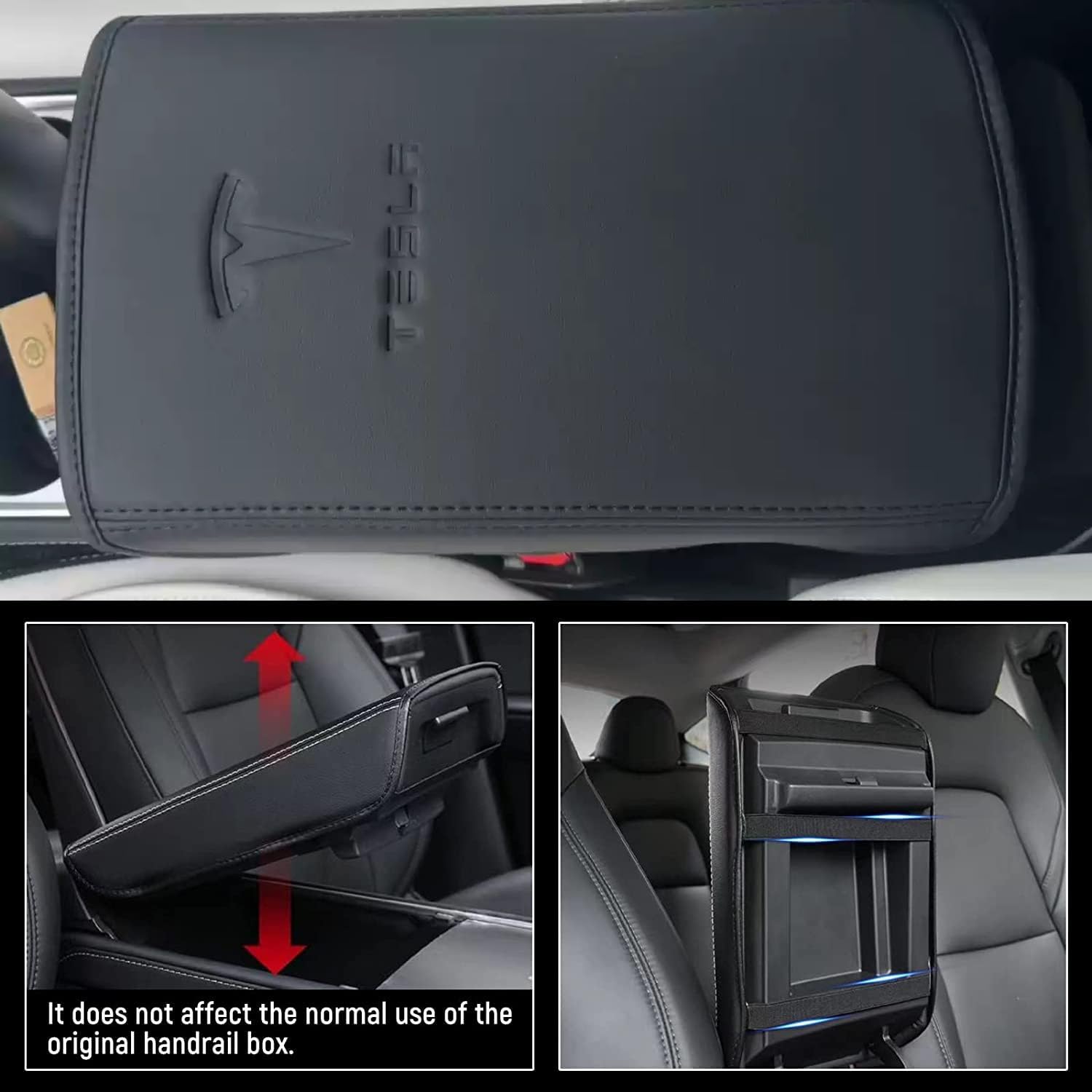 Car Armrest Cover for Tesla Model 3 Y Leather Center Console Armrest Box Cover Anti-Scratch Protector Pad Interior Accessories for Tesla Model 3 Model Y 2017-2023