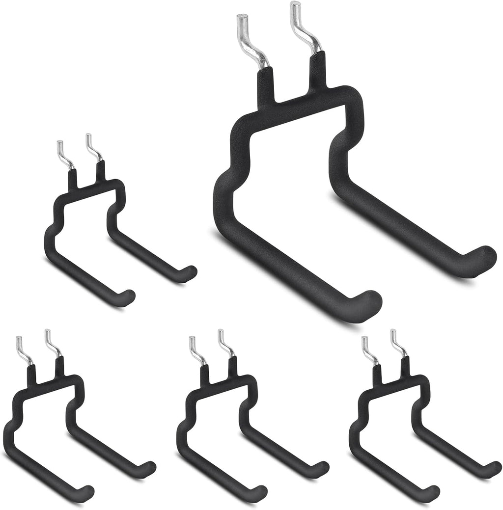 LIGHT DUST Utility Heavy Duty Pegboard Hooks - 5Pack Peg Board Accessories for Hanging Tools Fit 1/4" Peg Holes - Pegboard Organizer Large Tool Holders for Garage Workshop Shed