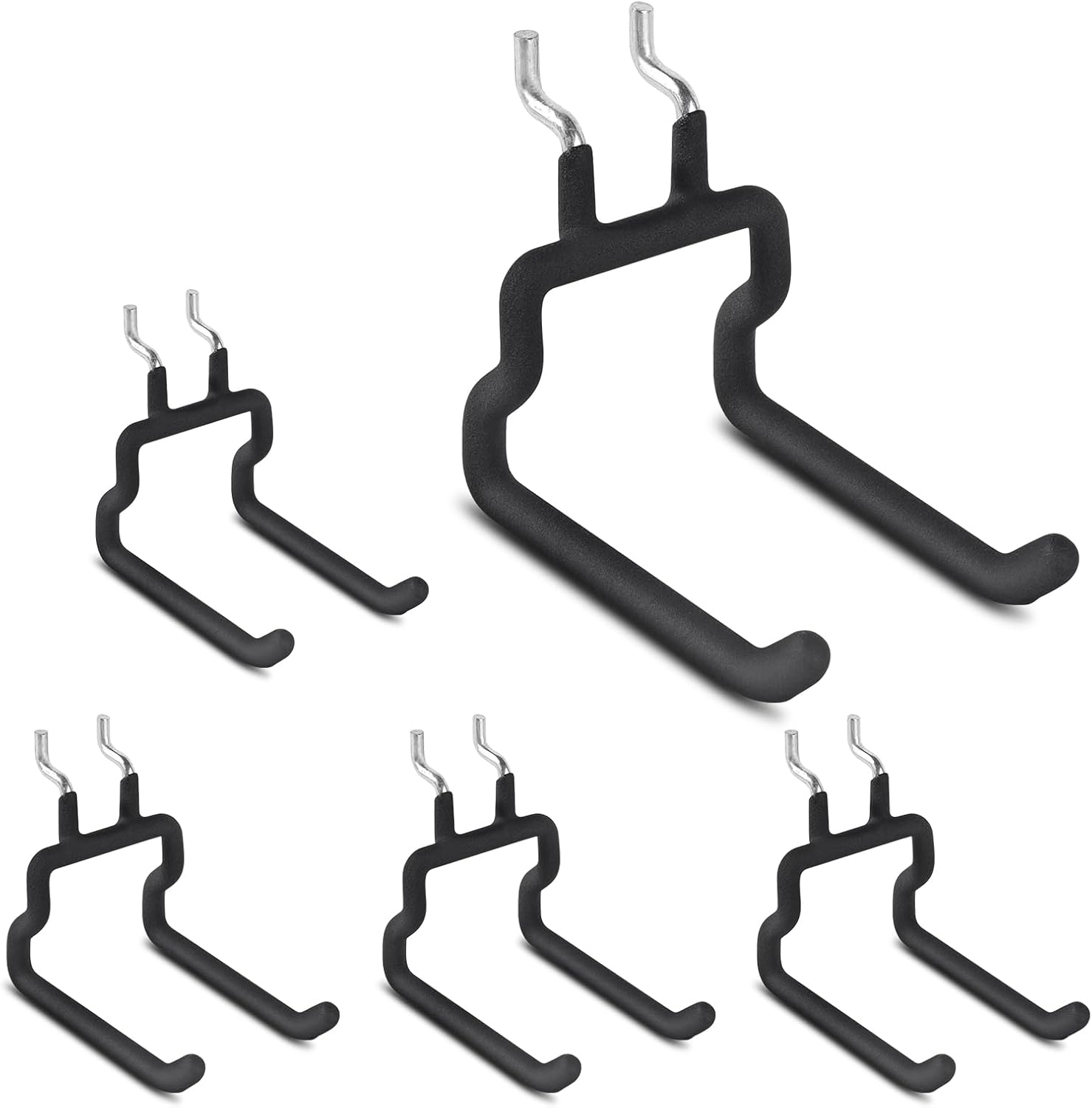 LIGHT DUST Utility Heavy Duty Pegboard Hooks - 5Pack Peg Board Accessories for Hanging Tools Fit 1/4" Peg Holes - Pegboard Organizer Large Tool Holders for Garage Workshop Shed