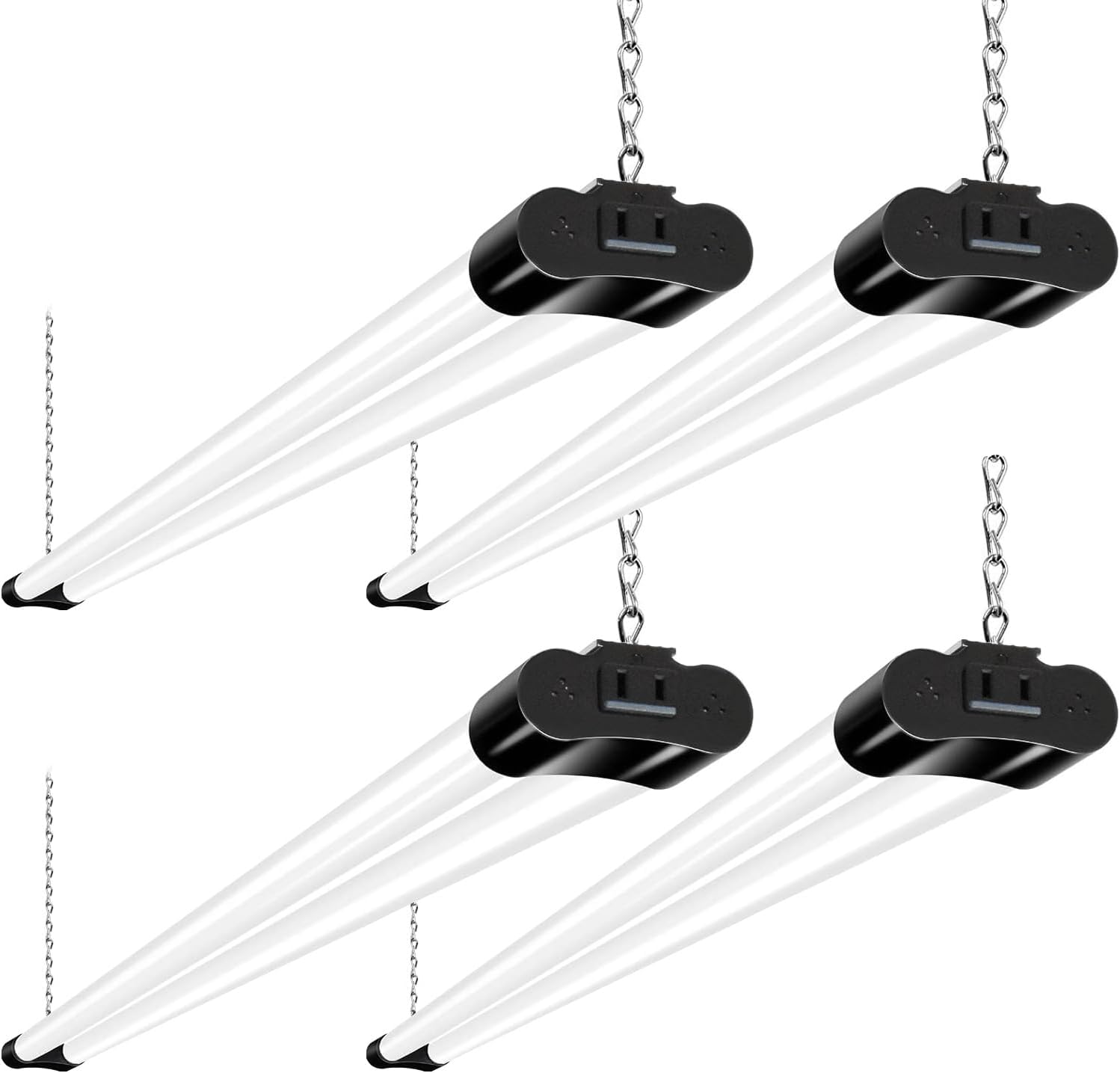 hykolity 4 Pack Linkable LED Shop Light, 4FT 42W [250W Equivalent], 4400lm, 5000K Daylight, with Plug, Utility Light Fixture, Hanging or Surface Mount, Black