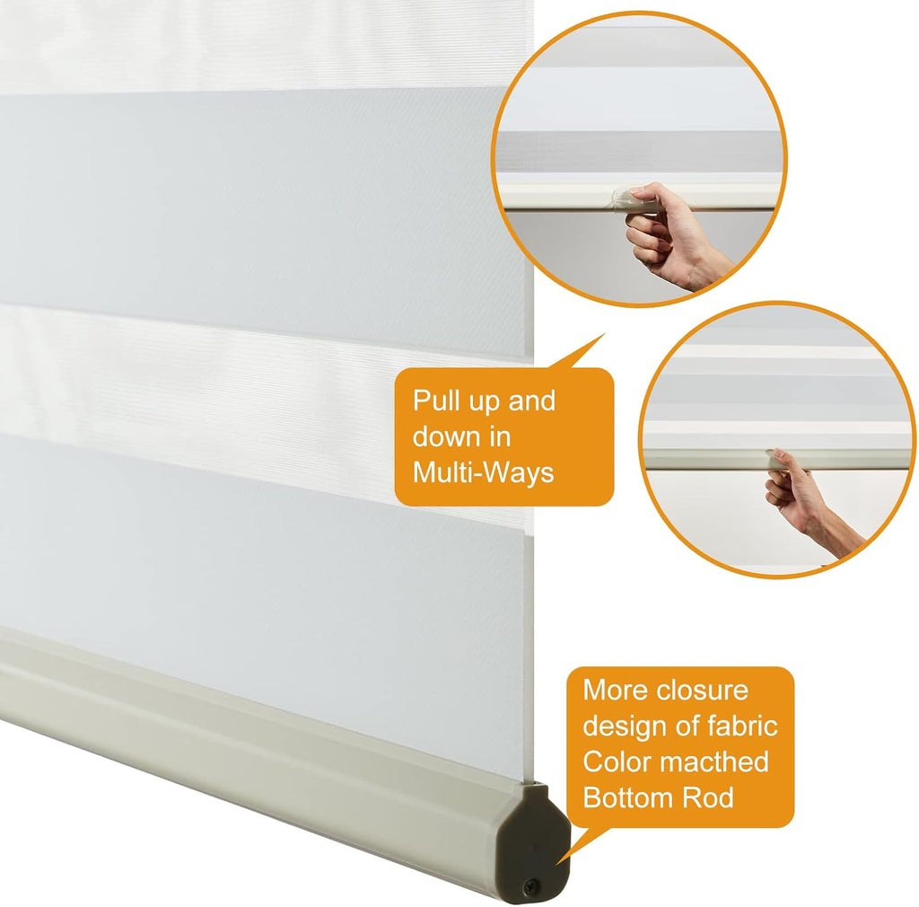 Persilux Cordless Zebra Blinds for Windows (36" W X 72" H, Cream) Free-Stop Windows Shades Dual Layer Light Control for Day and Night, Light Filtering Sheer Shades for Home, Easy to Install