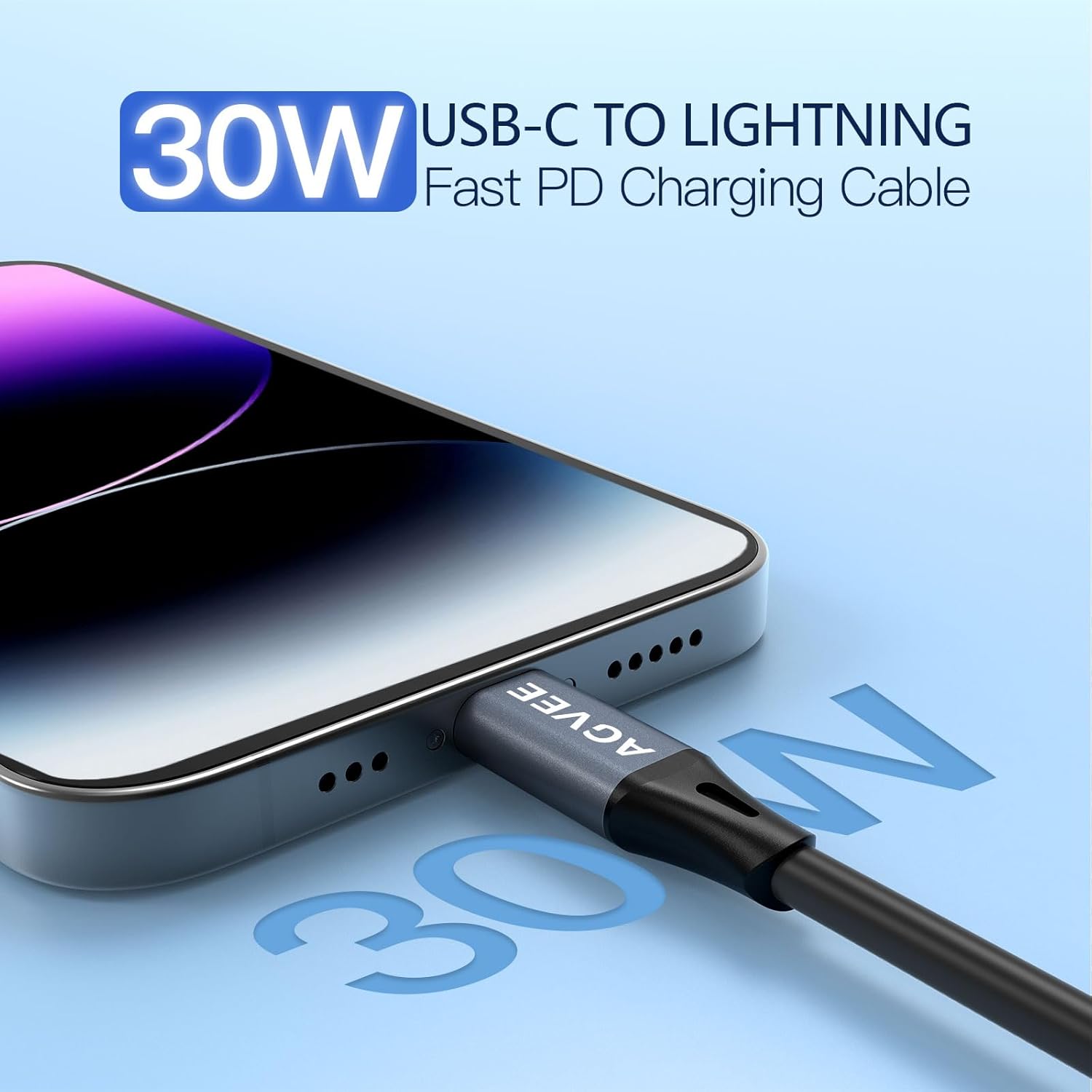 AGVEE 3ft Coiled Short USB to Lightning Charging Cable [MFI Certified] 3A Fast Charger Cord in Car for iPhone 14/13/12/11/XS/8/7/6/5 CarPlay, iPad, iPod, Dark Gray
