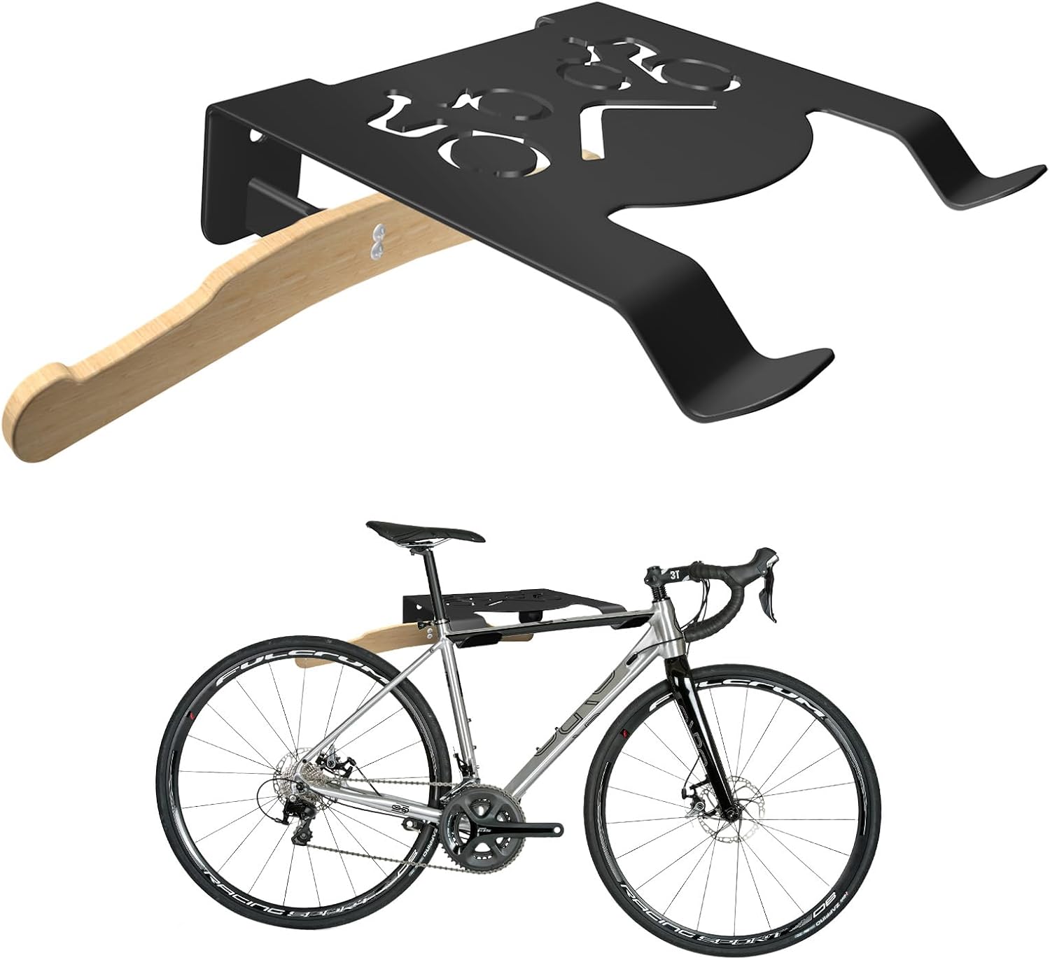 Bike Wall Mount Rack, Horizontal Bicycle Storage Hanger for Garage, Home, Apartment, Wall Mounted Bike Holder with Hook and Shelf for Cycling Accessories Organization, Heavy-Duty Metal